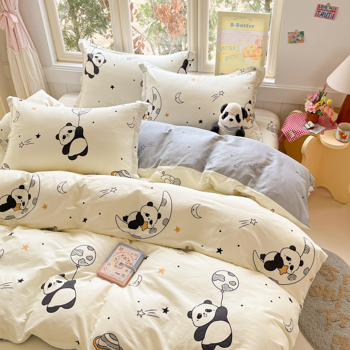 91家纺网 家纺一手货源 找家纺 莱通家纺 2026春夏新款12868全棉印花四件套单品系列二-四件套提供买家秀，预留缩水率） 放空小熊猫