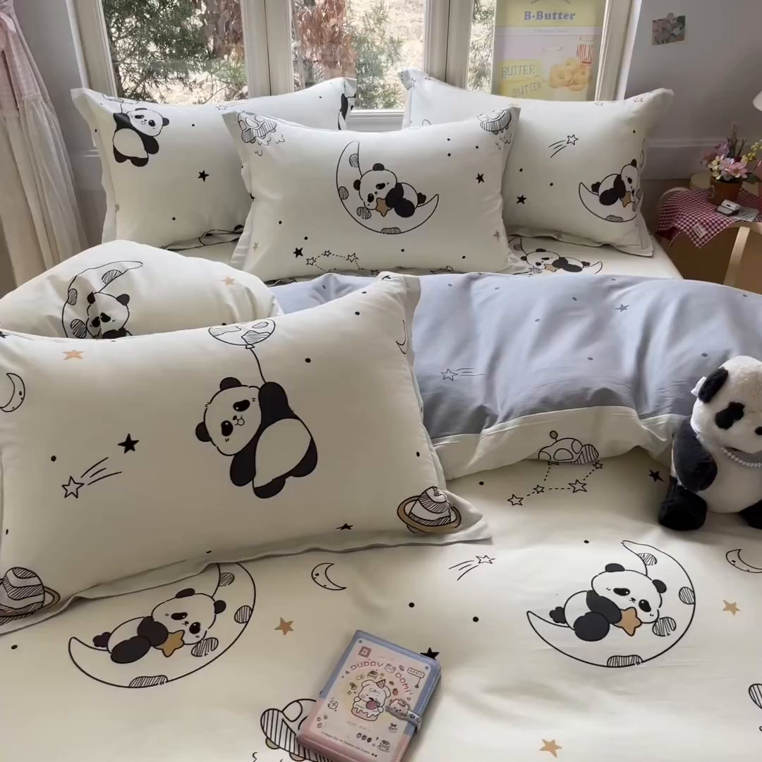 91家纺网 家纺一手货源 找家纺 莱通家纺 2026春夏新款12868全棉印花四件套单品系列二-四件套提供买家秀，预留缩水率） 放空小熊猫