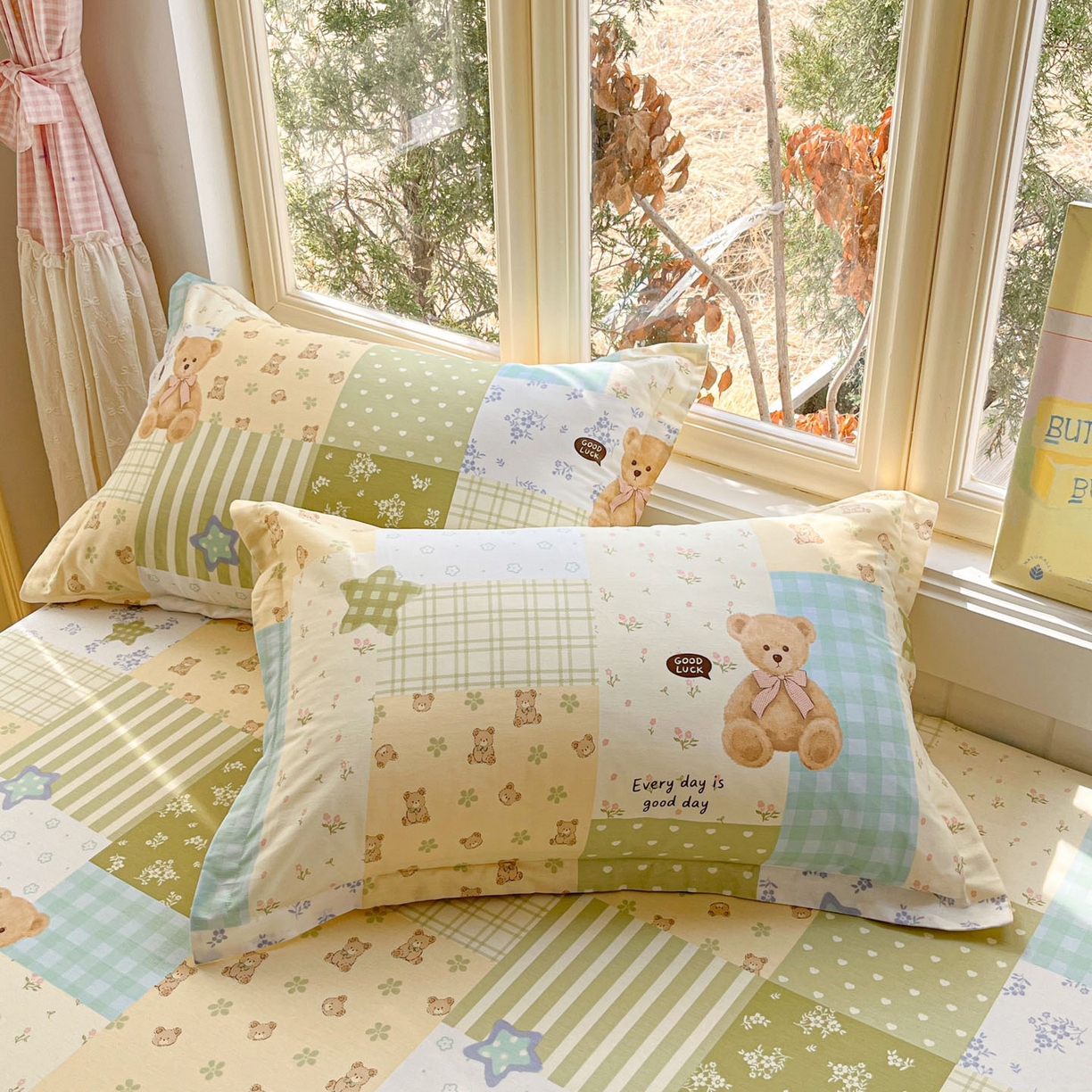 91家纺网 家纺一手货源 找家纺 莱通家纺 2026春夏新款12868全棉印花四件套单品系列二-四件套提供买家秀，预留缩水率） 格纹午后