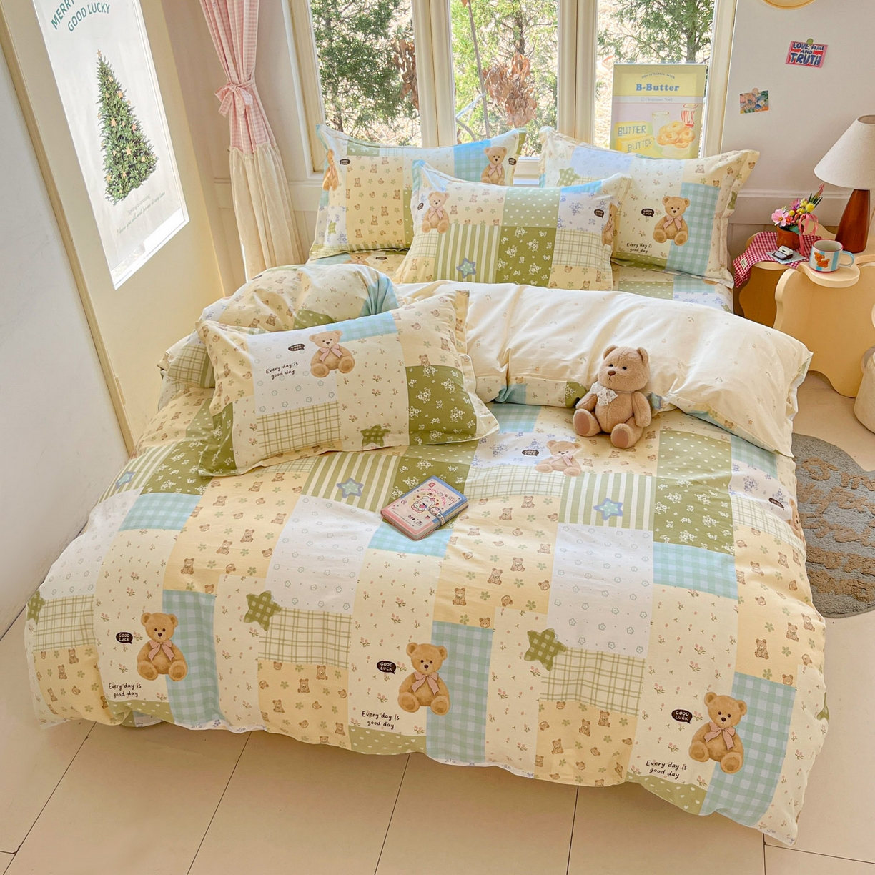 91家纺网 家纺一手货源 找家纺 莱通家纺 2026春夏新款12868全棉印花四件套单品系列二-四件套提供买家秀，预留缩水率） 格纹午后