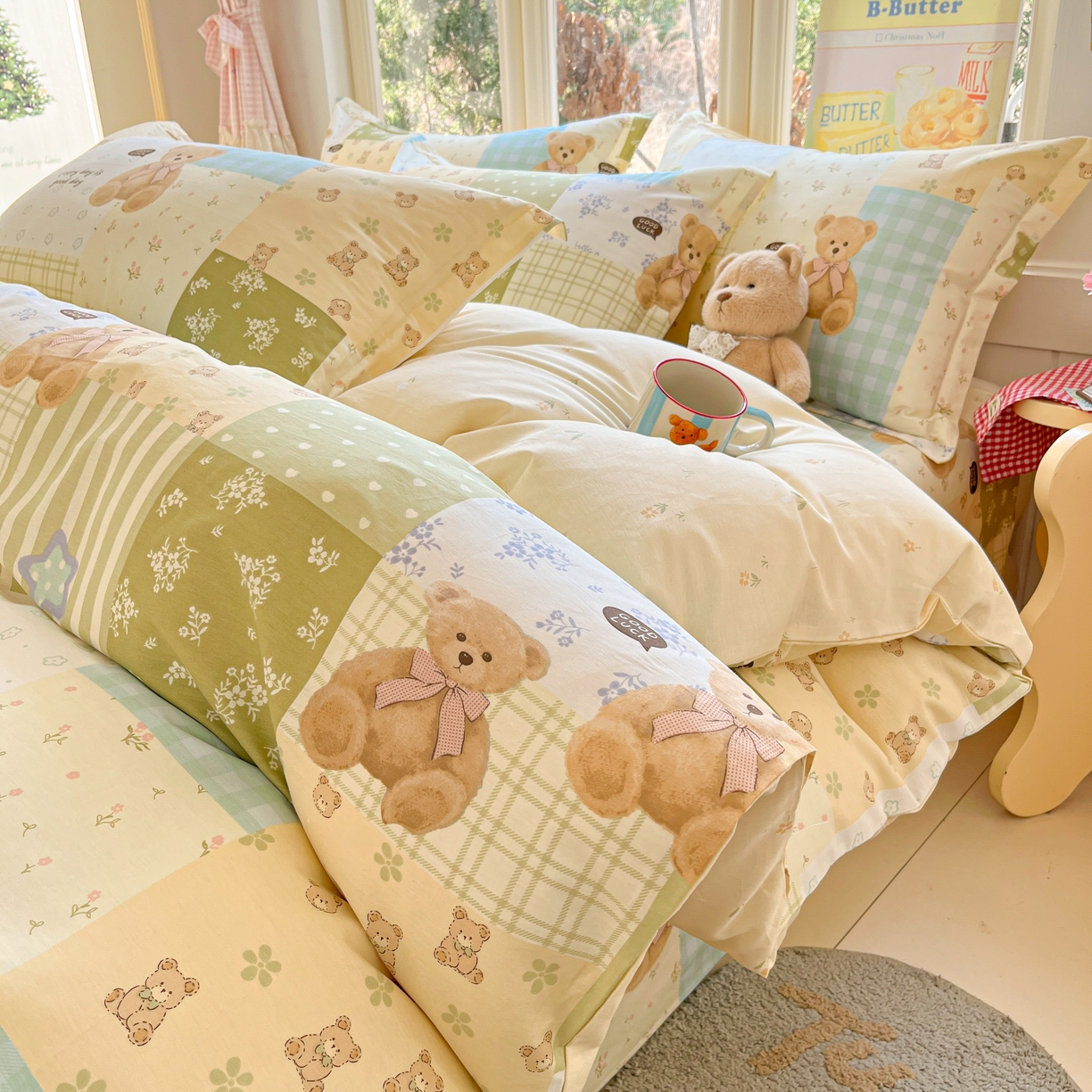 91家纺网 家纺一手货源 找家纺 莱通家纺 2026春夏新款12868全棉印花四件套单品系列二-四件套提供买家秀，预留缩水率） 格纹午后