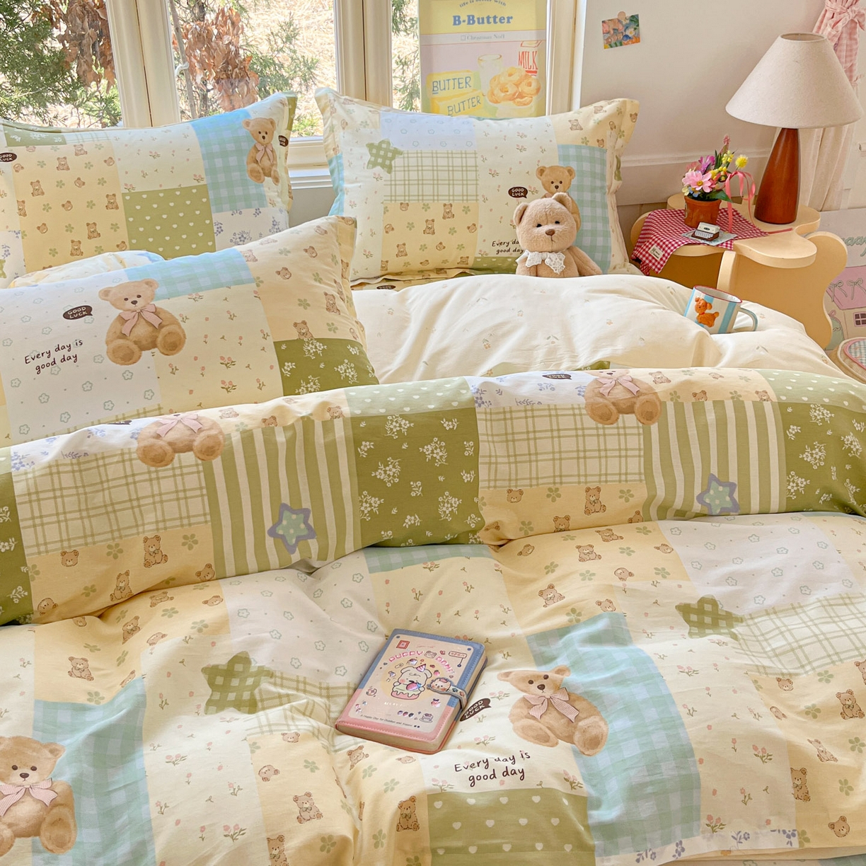 91家纺网 家纺一手货源 找家纺 莱通家纺 2026春夏新款12868全棉印花四件套单品系列二-四件套提供买家秀，预留缩水率） 格纹午后