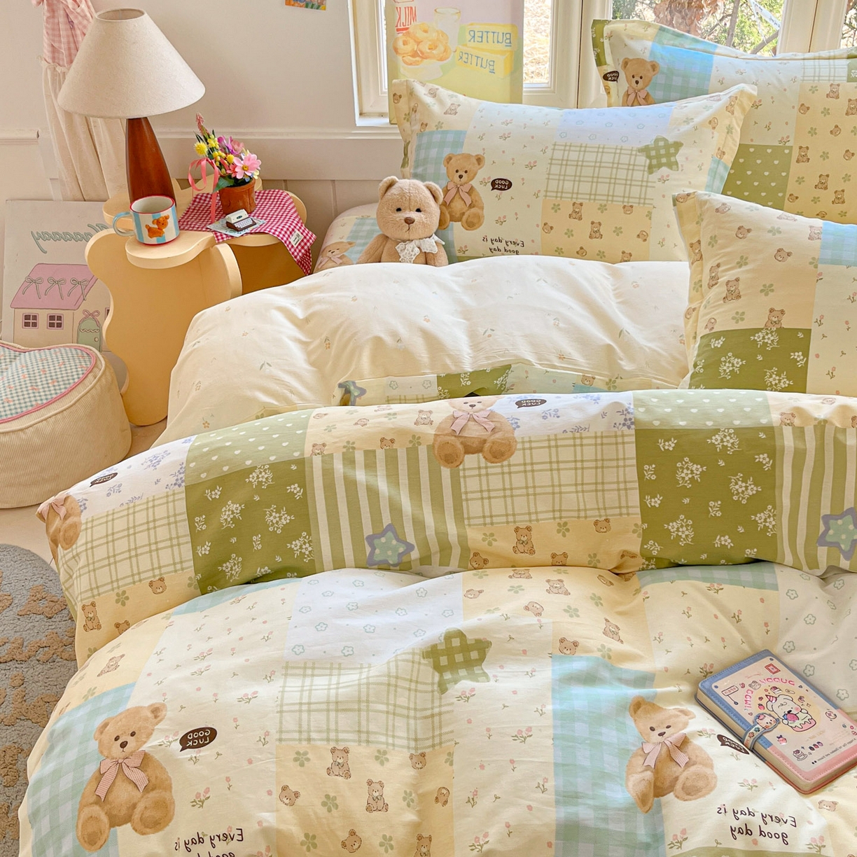 91家纺网 家纺一手货源 找家纺 莱通家纺 2026春夏新款12868全棉印花四件套单品系列二-四件套提供买家秀，预留缩水率） 格纹午后