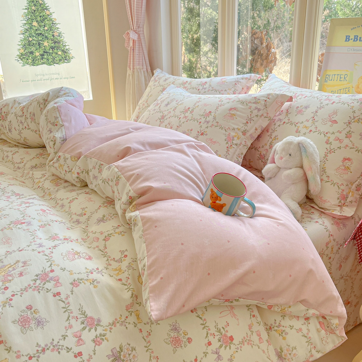 91家纺网 家纺一手货源 找家纺 莱通家纺 2026春夏新款12868全棉印花四件套单品系列二-四件套提供买家秀，预留缩水率） 童话花町