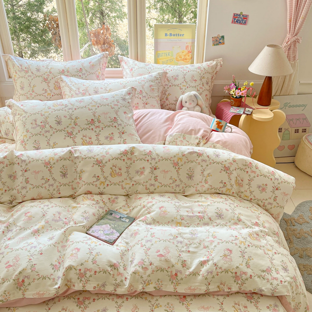 91家纺网 家纺一手货源 找家纺 莱通家纺 2026春夏新款12868全棉印花四件套单品系列二-四件套提供买家秀，预留缩水率） 童话花町