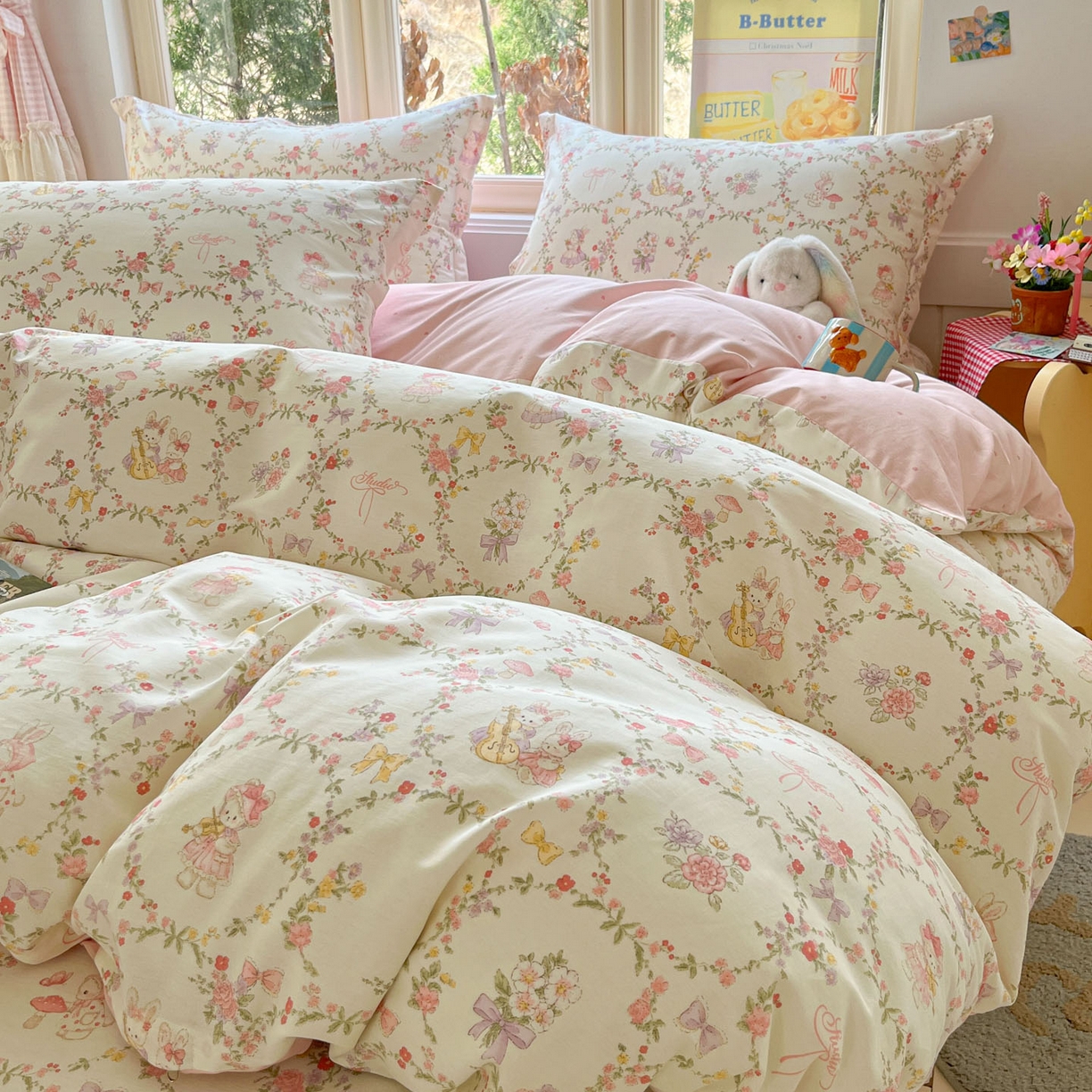 91家纺网 家纺一手货源 找家纺 莱通家纺 2026春夏新款12868全棉印花四件套单品系列二-四件套提供买家秀，预留缩水率） 童话花町