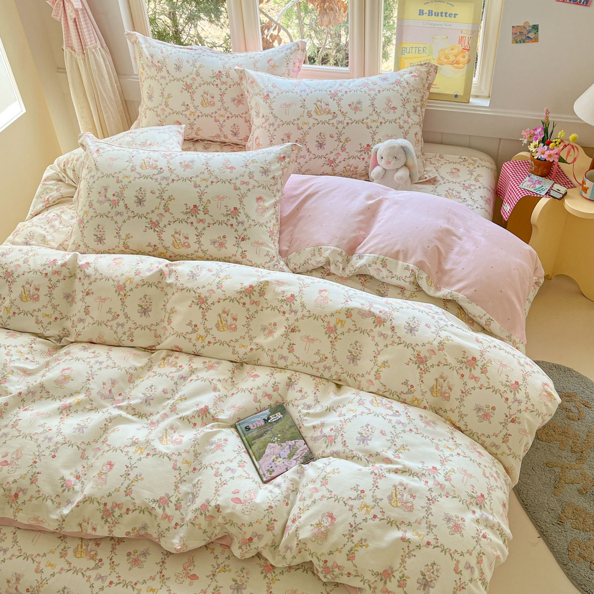 91家纺网 家纺一手货源 找家纺 莱通家纺 2026春夏新款12868全棉印花四件套单品系列二-四件套提供买家秀，预留缩水率） 童话花町