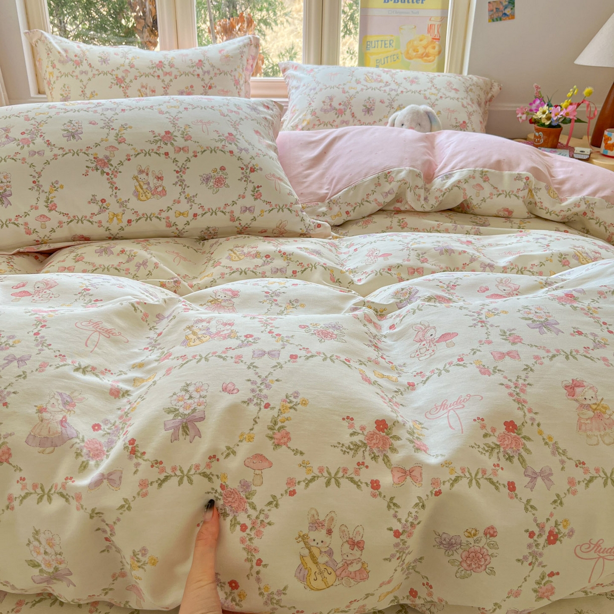 91家纺网 家纺一手货源 找家纺 莱通家纺 2026春夏新款12868全棉印花四件套单品系列二-四件套提供买家秀，预留缩水率） 童话花町