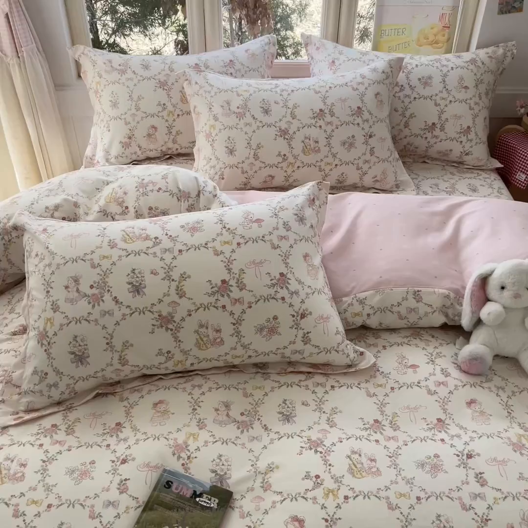 91家纺网 家纺一手货源 找家纺 莱通家纺 2026春夏新款12868全棉印花四件套单品系列二-四件套提供买家秀，预留缩水率） 童话花町