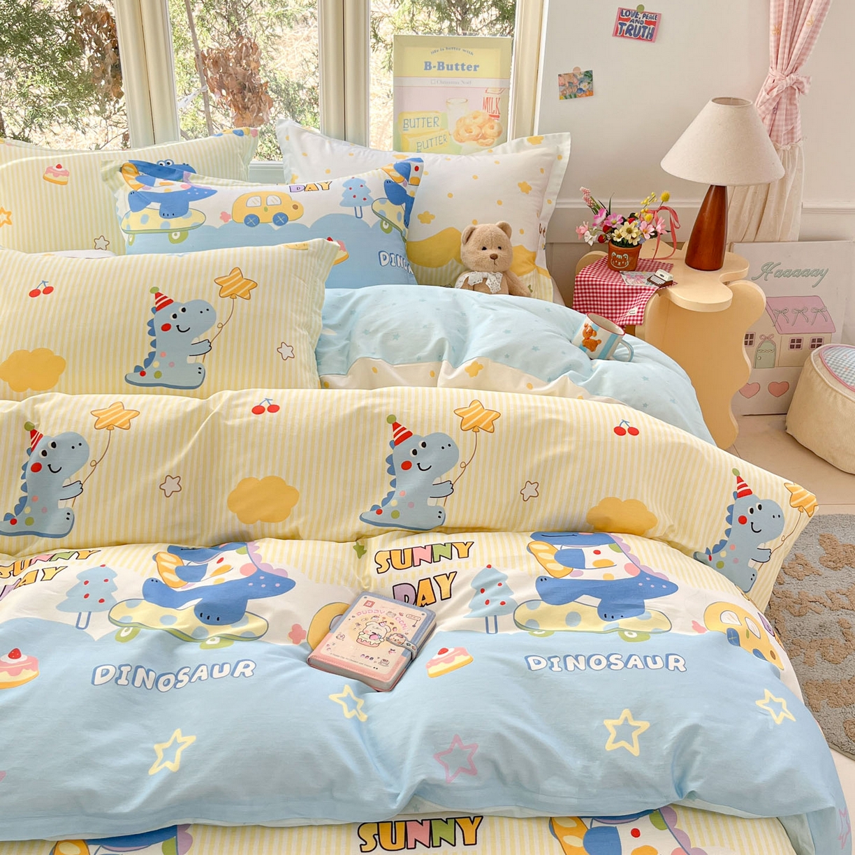 91家纺网 家纺一手货源 找家纺 莱通家纺 2026春夏新款12868全棉印花四件套单品系列二-四件套提供买家秀，预留缩水率） 闲趣恐龙