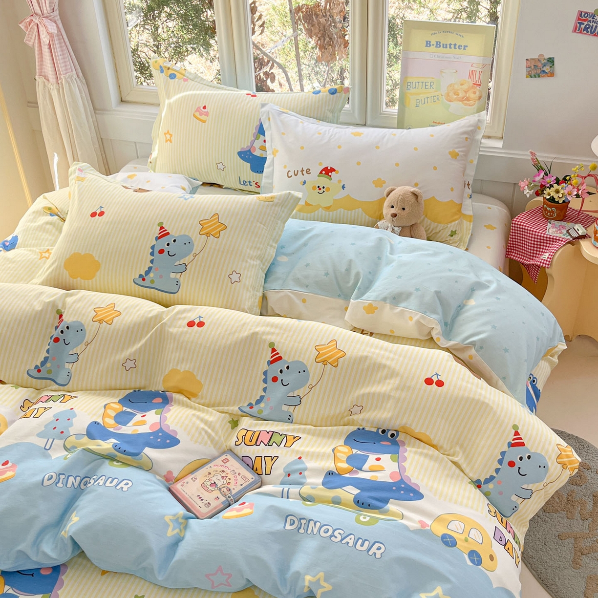 91家纺网 家纺一手货源 找家纺 莱通家纺 2026春夏新款12868全棉印花四件套单品系列二-四件套提供买家秀，预留缩水率） 闲趣恐龙