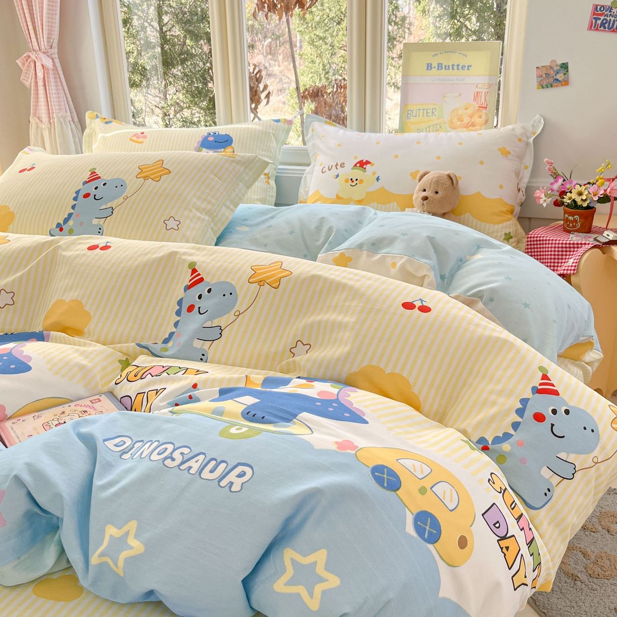 91家纺网 家纺一手货源 找家纺 莱通家纺 2026春夏新款12868全棉印花四件套单品系列二-四件套提供买家秀，预留缩水率） 闲趣恐龙