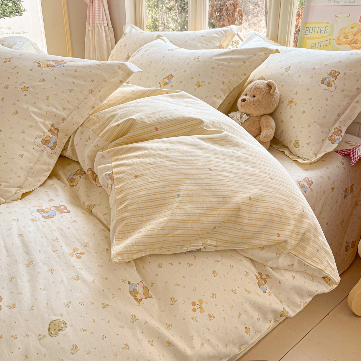 91家纺网 家纺一手货源 找家纺 莱通家纺 2026春夏新款12868全棉印花四件套单品系列二-四件套提供买家秀，预留缩水率） 星点兔语