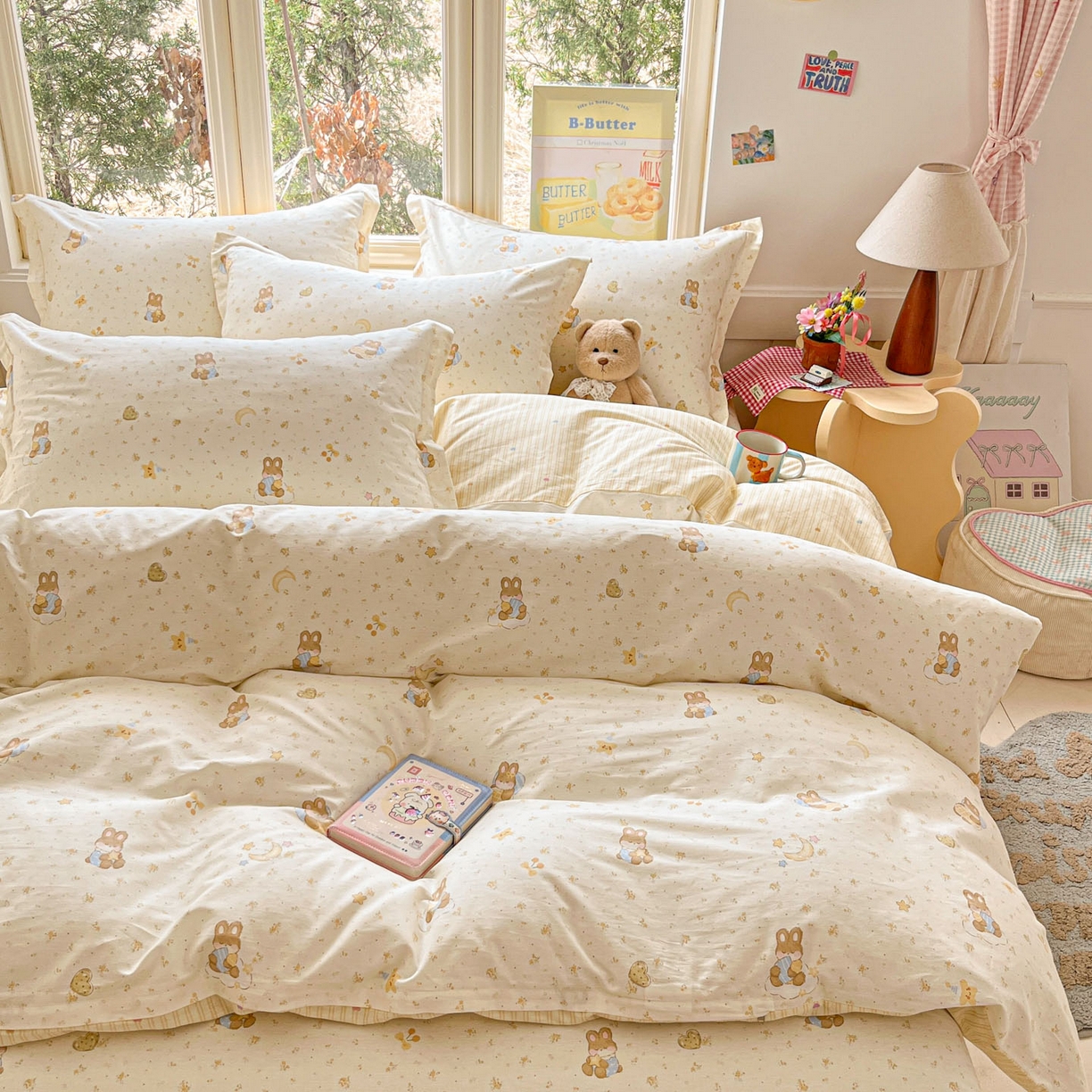 91家纺网 家纺一手货源 找家纺 莱通家纺 2026春夏新款12868全棉印花四件套单品系列二-四件套提供买家秀，预留缩水率） 星点兔语