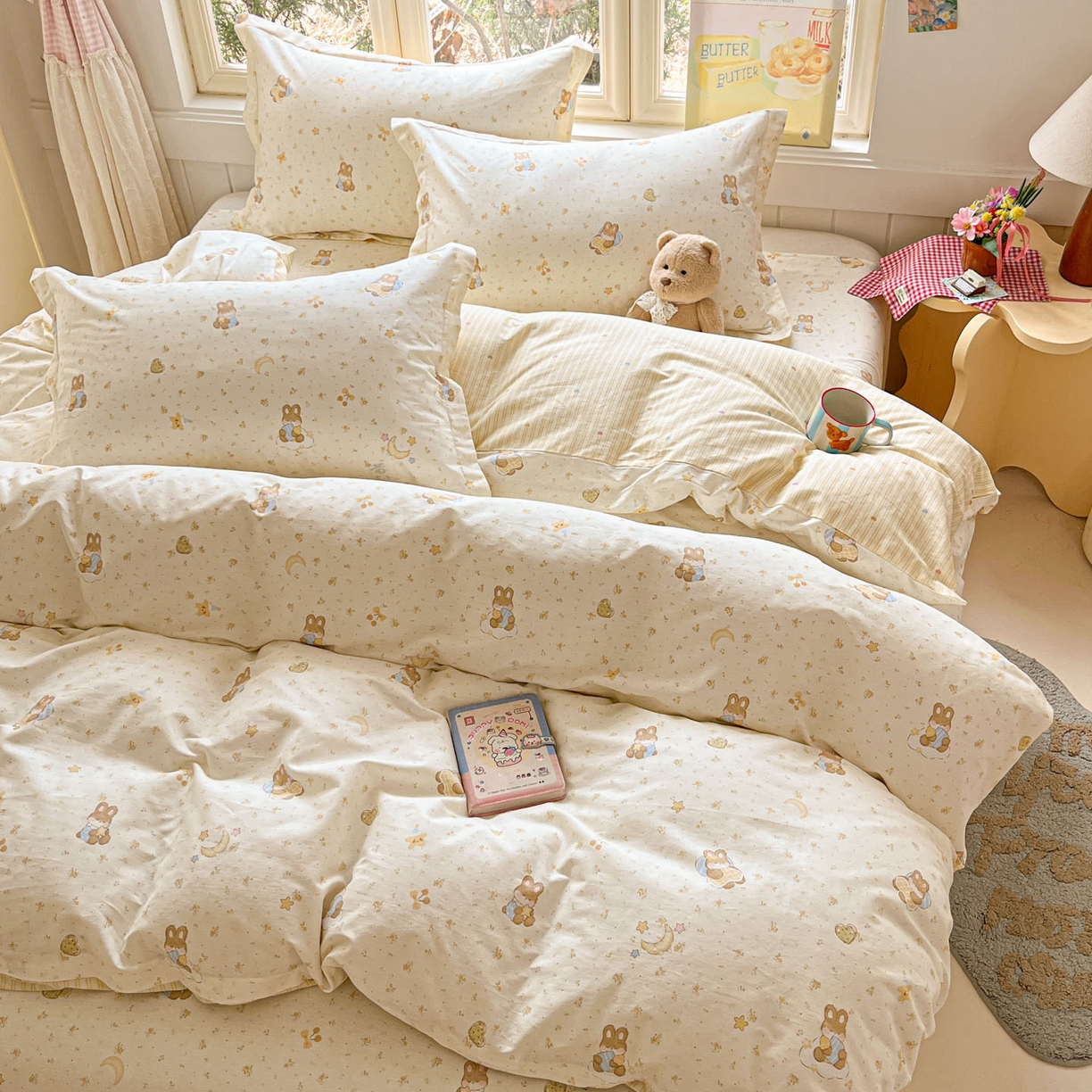 91家纺网 家纺一手货源 找家纺 莱通家纺 2026春夏新款12868全棉印花四件套单品系列二-四件套提供买家秀，预留缩水率） 星点兔语