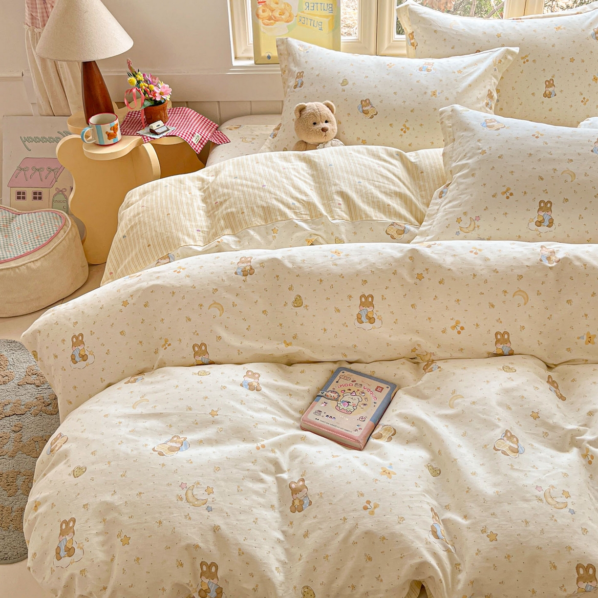 91家纺网 家纺一手货源 找家纺 莱通家纺 2026春夏新款12868全棉印花四件套单品系列二-四件套提供买家秀，预留缩水率） 星点兔语