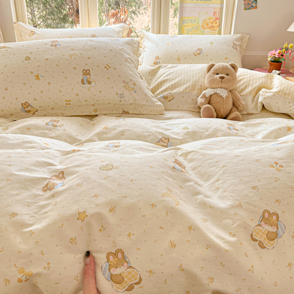 91家纺网 家纺一手货源 找家纺 莱通家纺 2026春夏新款12868全棉印花四件套单品系列二-四件套提供买家秀，预留缩水率） 星点兔语