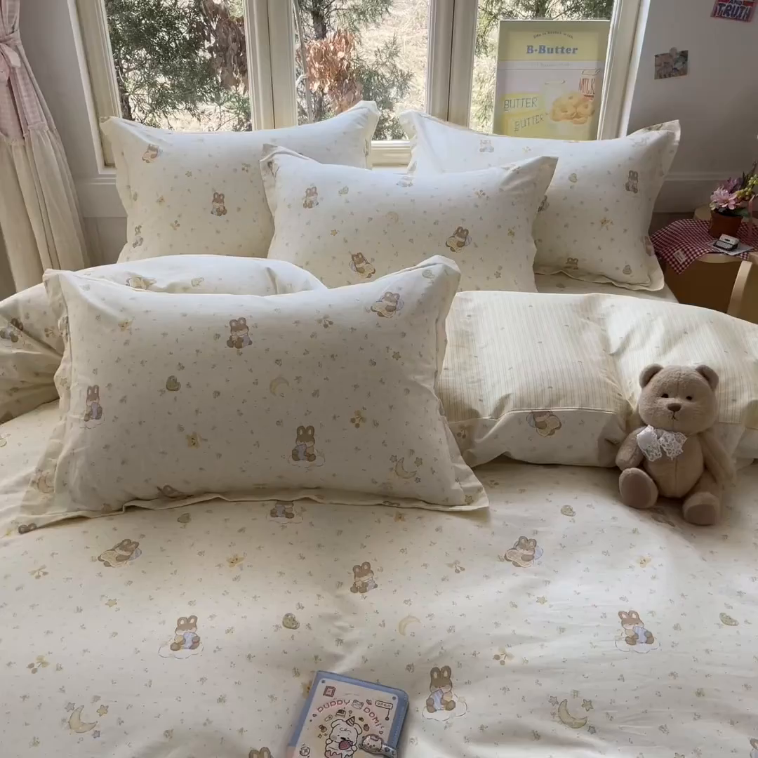 91家纺网 家纺一手货源 找家纺 莱通家纺 2026春夏新款12868全棉印花四件套单品系列二-四件套提供买家秀，预留缩水率） 星点兔语