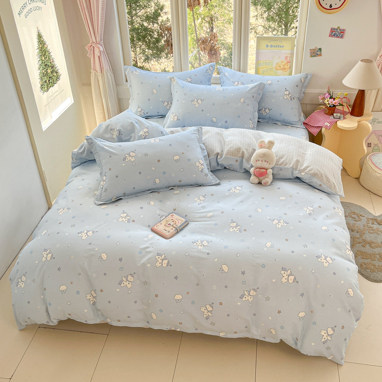 91家纺网 家纺一手货源 找家纺 莱通家纺 2026春夏新款12868全棉印花四件套单品系列二-四件套提供买家秀，预留缩水率） 星星独角兽