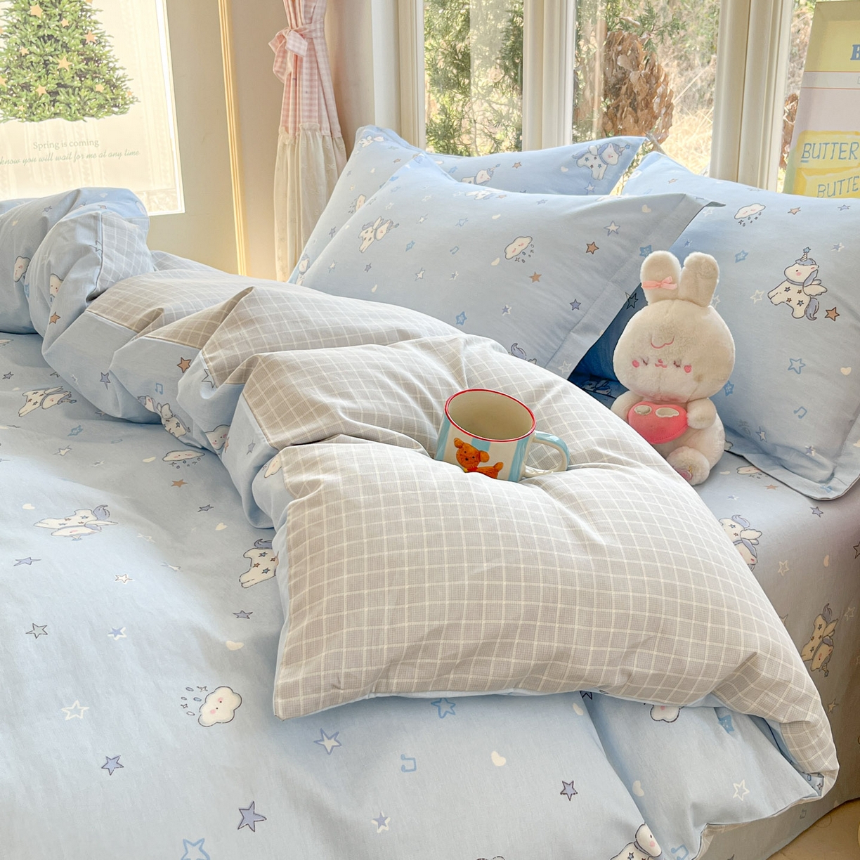 91家纺网 家纺一手货源 找家纺 莱通家纺 2026春夏新款12868全棉印花四件套单品系列二-四件套提供买家秀，预留缩水率） 星星独角兽