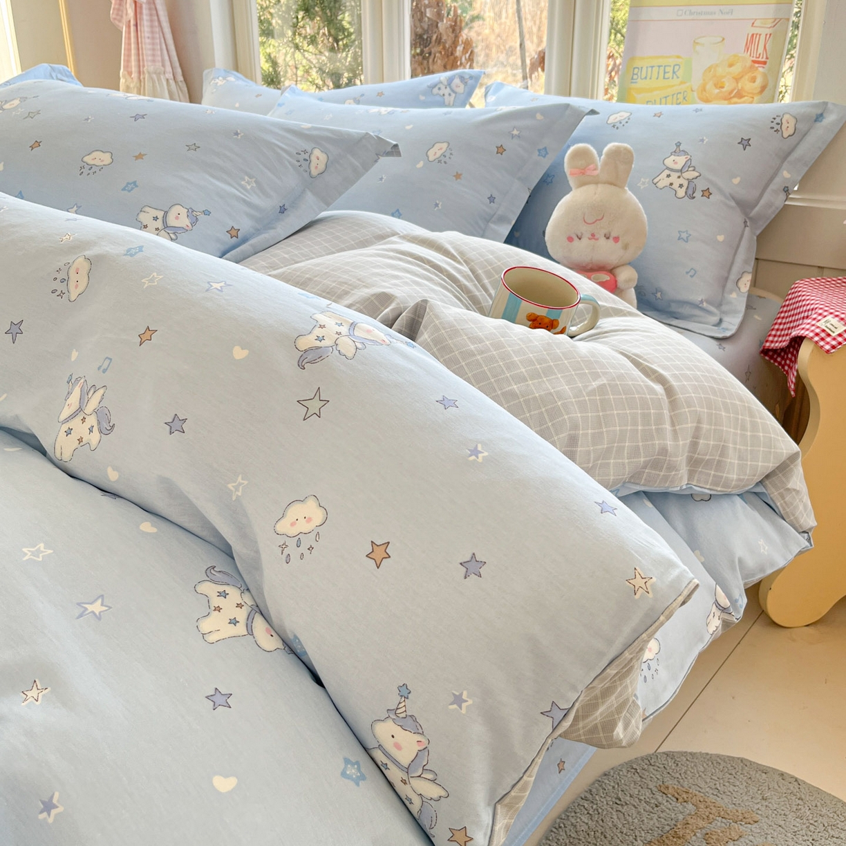 91家纺网 家纺一手货源 找家纺 莱通家纺 2026春夏新款12868全棉印花四件套单品系列二-四件套提供买家秀，预留缩水率） 星星独角兽