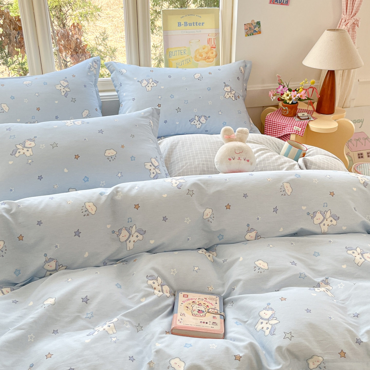 91家纺网 家纺一手货源 找家纺 莱通家纺 2026春夏新款12868全棉印花四件套单品系列二-四件套提供买家秀，预留缩水率） 星星独角兽