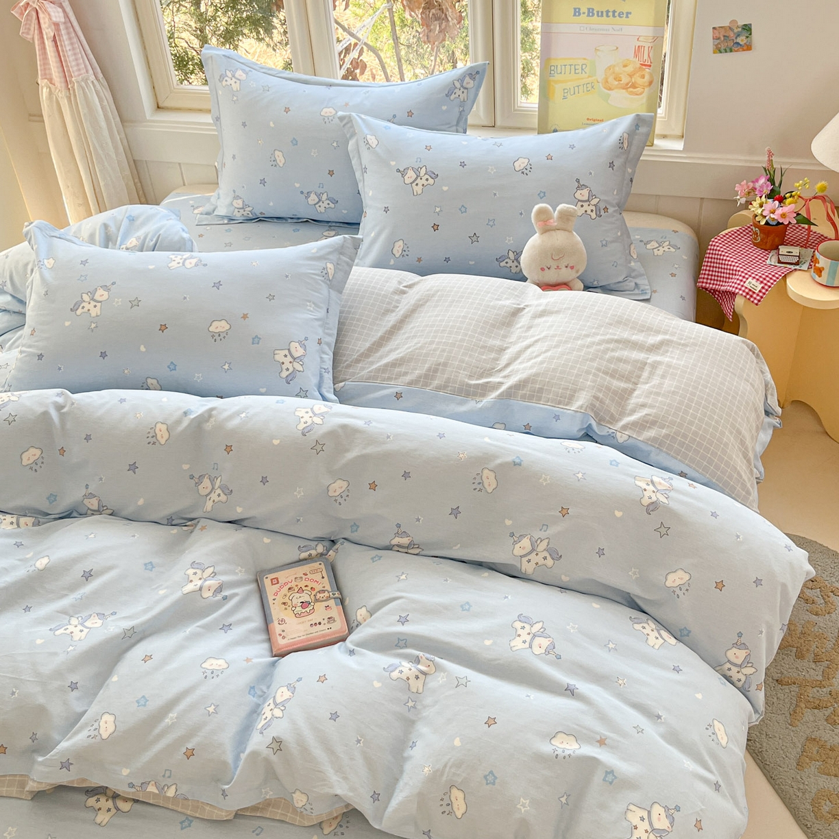 91家纺网 家纺一手货源 找家纺 莱通家纺 2026春夏新款12868全棉印花四件套单品系列二-四件套提供买家秀，预留缩水率） 星星独角兽