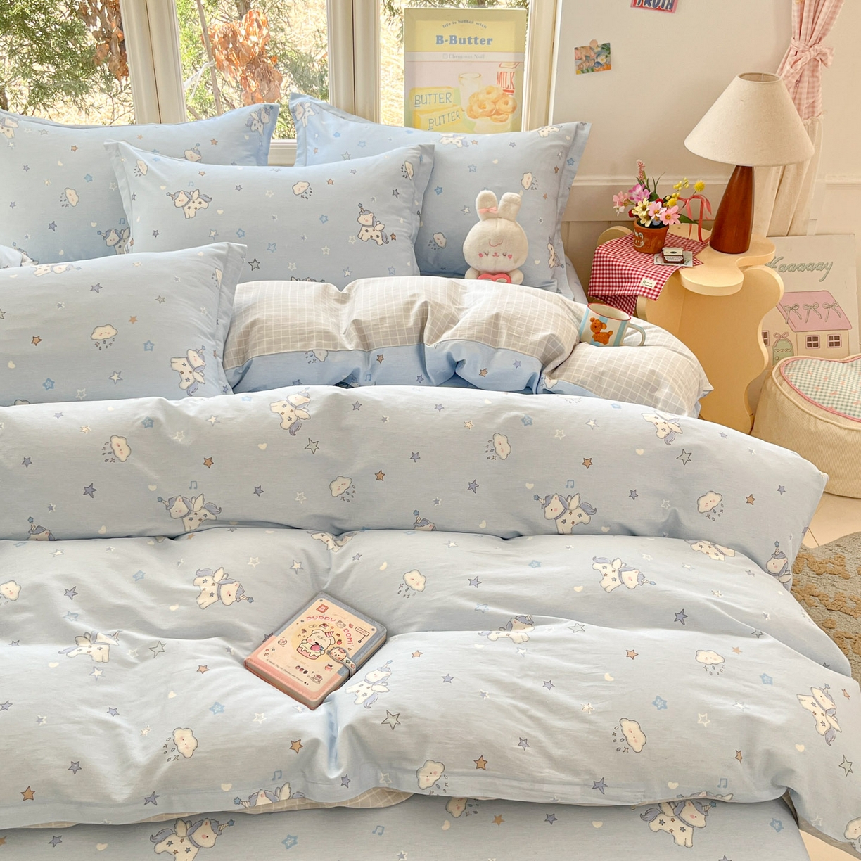 91家纺网 家纺一手货源 找家纺 莱通家纺 2026春夏新款12868全棉印花四件套单品系列二-四件套提供买家秀，预留缩水率） 星星独角兽