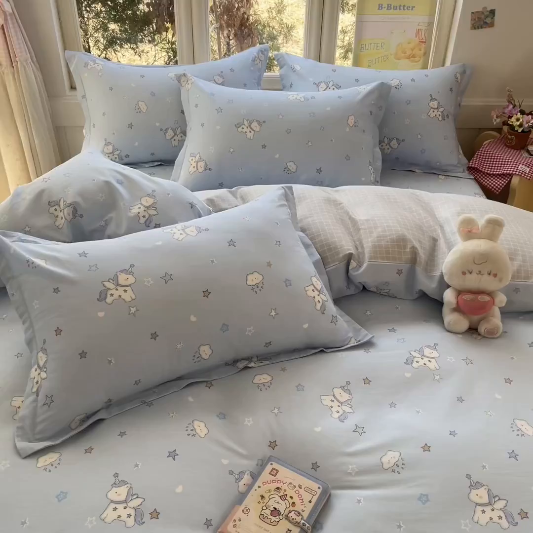 91家纺网 家纺一手货源 找家纺 莱通家纺 2026春夏新款12868全棉印花四件套单品系列二-四件套提供买家秀，预留缩水率） 星星独角兽