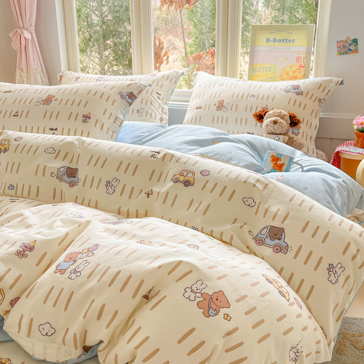 91家纺网 家纺一手货源 找家纺 莱通家纺 2026春夏新款12868全棉印花四件套单品系列二-四件套提供买家秀，预留缩水率） 熊仔小汽车