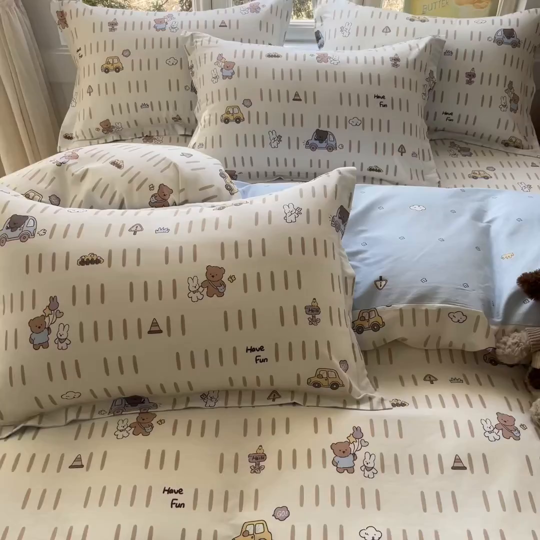 91家纺网 家纺一手货源 找家纺 莱通家纺 2026春夏新款12868全棉印花四件套单品系列二-四件套提供买家秀，预留缩水率） 熊仔小汽车