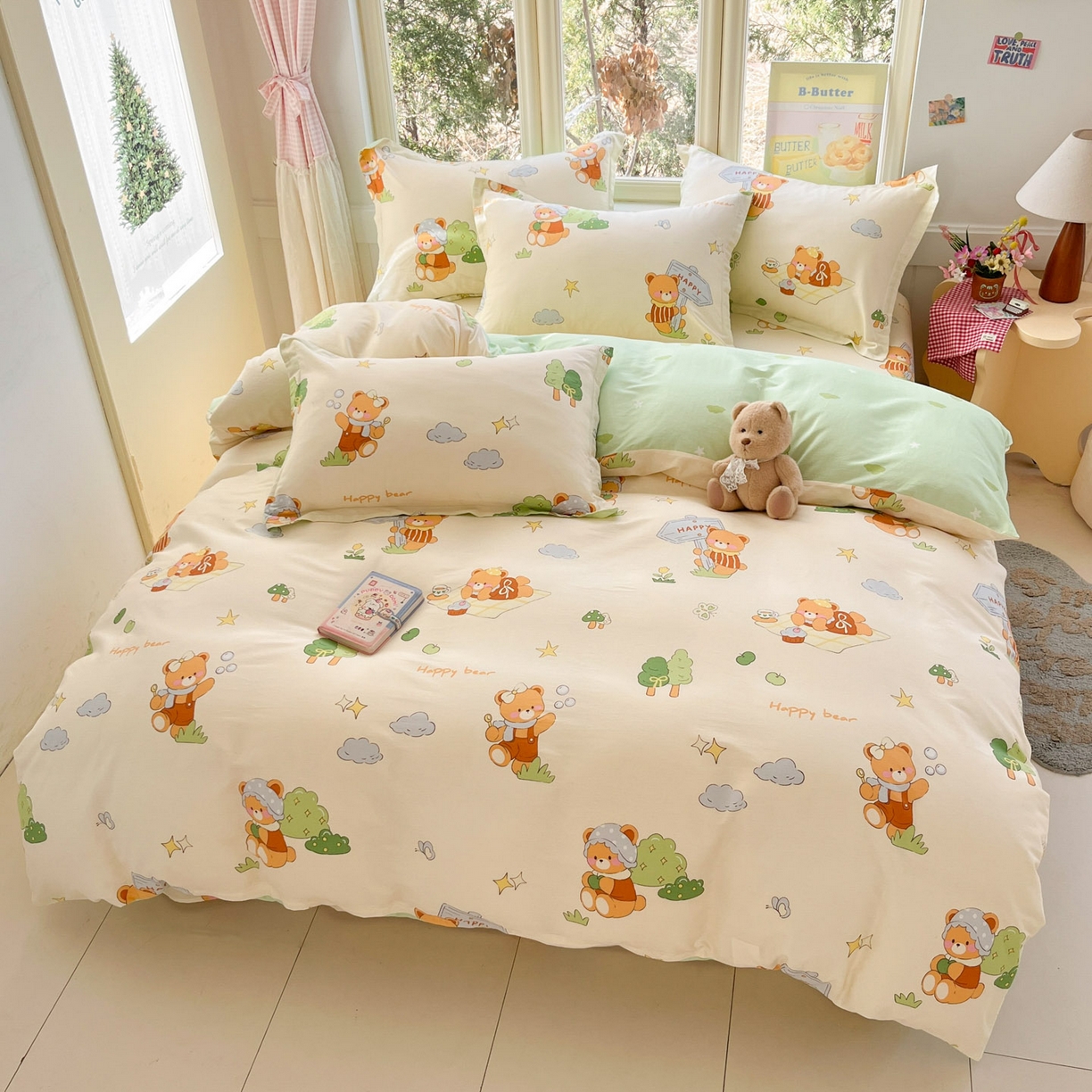 91家纺网 家纺一手货源 找家纺 莱通家纺 2026春夏新款12868全棉印花四件套单品系列二-四件套提供买家秀，预留缩水率） 野炊小熊