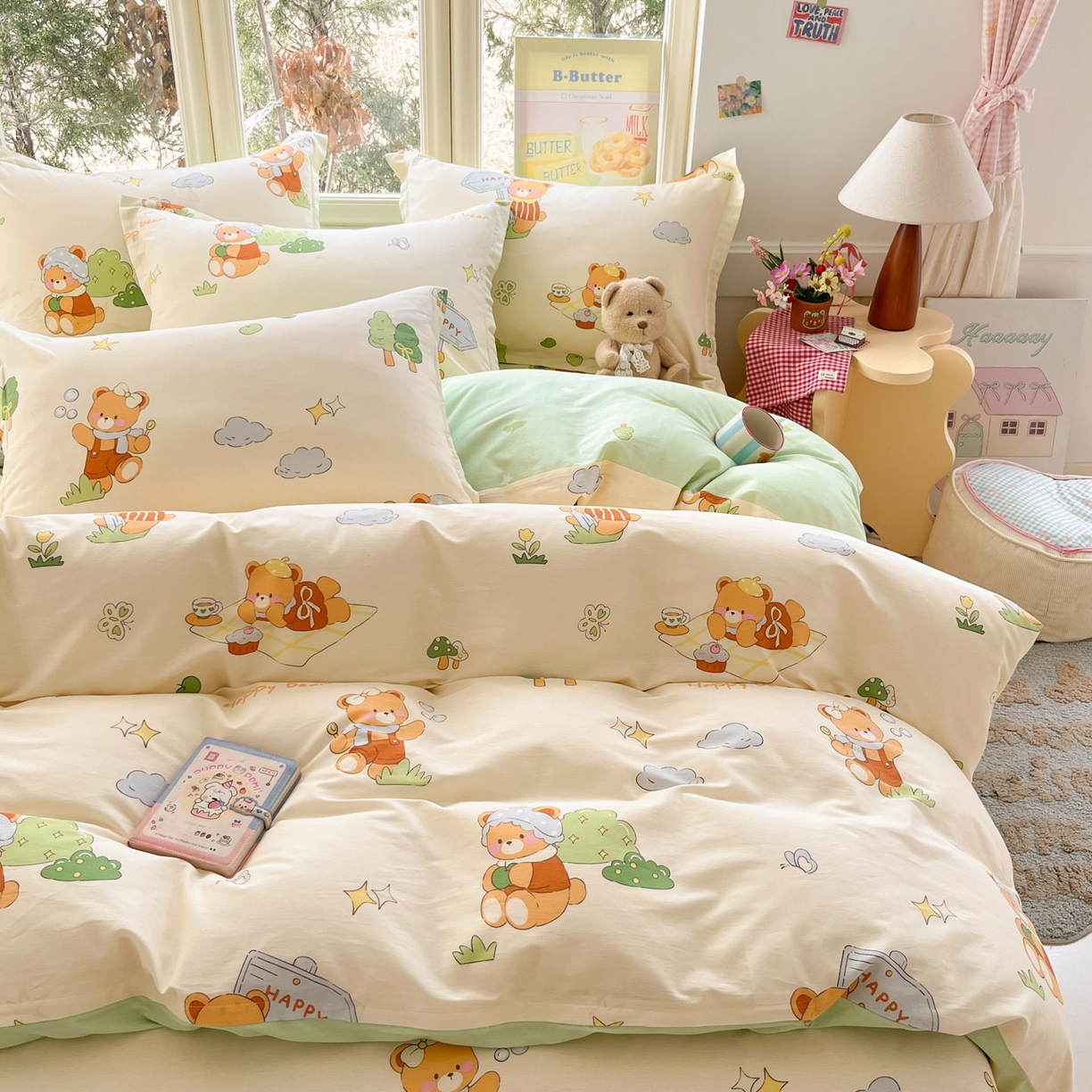 91家纺网 家纺一手货源 找家纺 莱通家纺 2026春夏新款12868全棉印花四件套单品系列二-四件套提供买家秀，预留缩水率） 野炊小熊