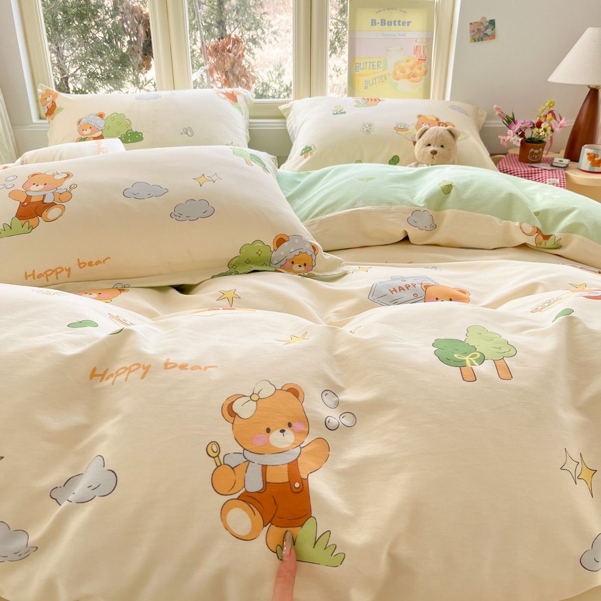 91家纺网 家纺一手货源 找家纺 莱通家纺 2026春夏新款12868全棉印花四件套单品系列二-四件套提供买家秀，预留缩水率） 野炊小熊