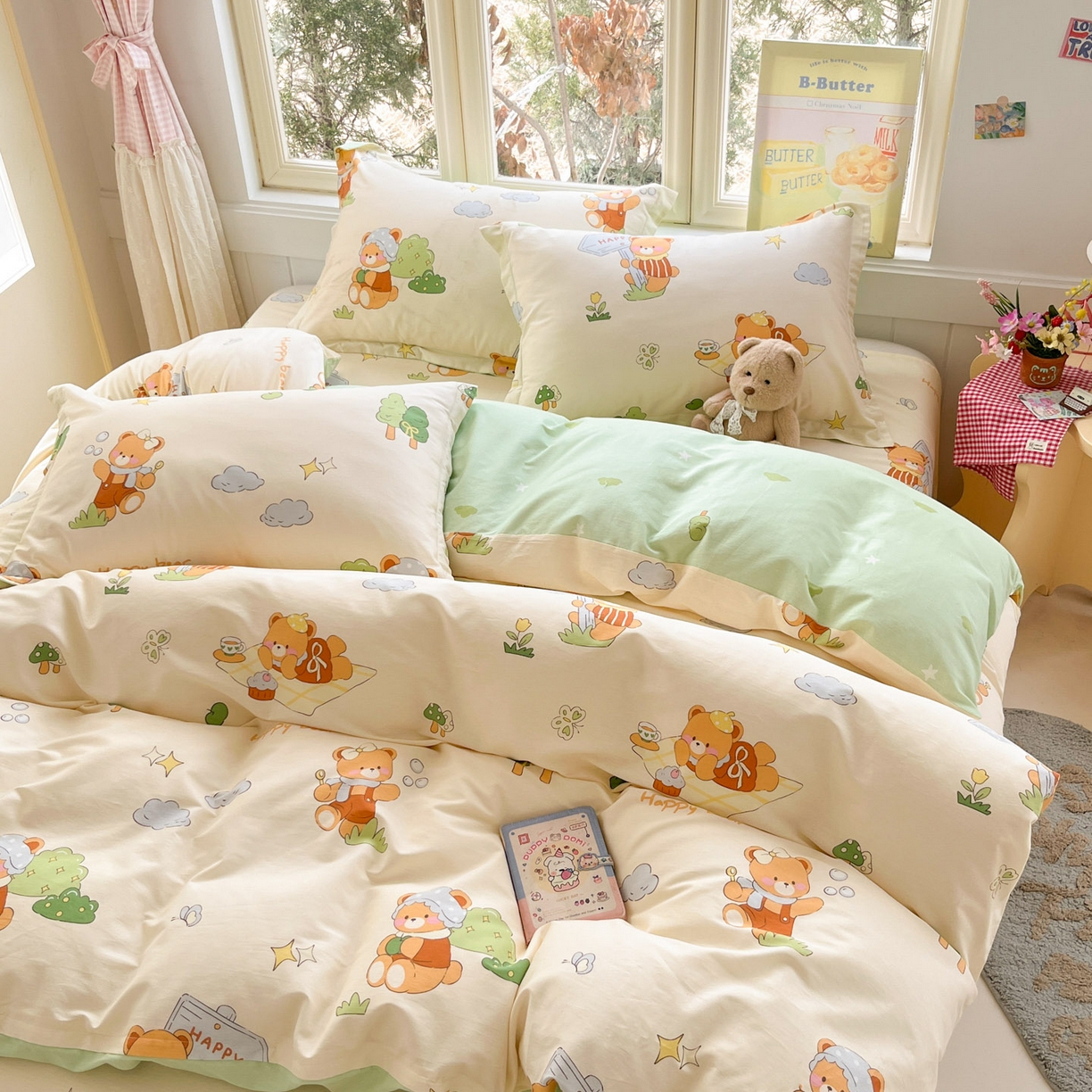 91家纺网 家纺一手货源 找家纺 莱通家纺 2026春夏新款12868全棉印花四件套单品系列二-四件套提供买家秀，预留缩水率） 野炊小熊