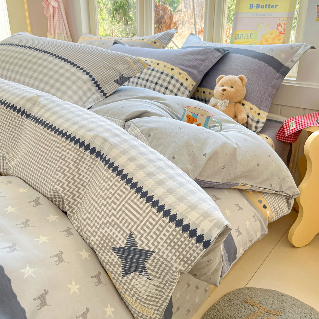 91家纺网 家纺一手货源 找家纺 莱通家纺 2026春夏新款12868全棉印花四件套单品系列二-单被套提供买家秀，预留缩水率） 蓝星语