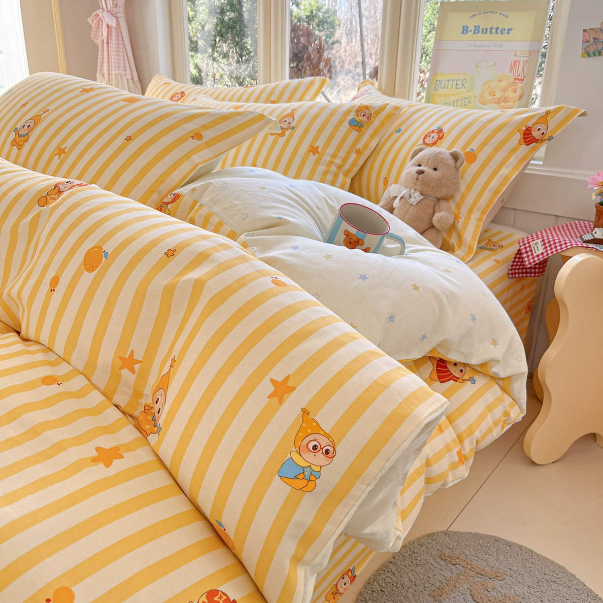 91家纺网 家纺一手货源 找家纺 莱通家纺 2026春夏新款12868全棉印花四件套单品系列二-单被套提供买家秀，预留缩水率） 条纹萌星