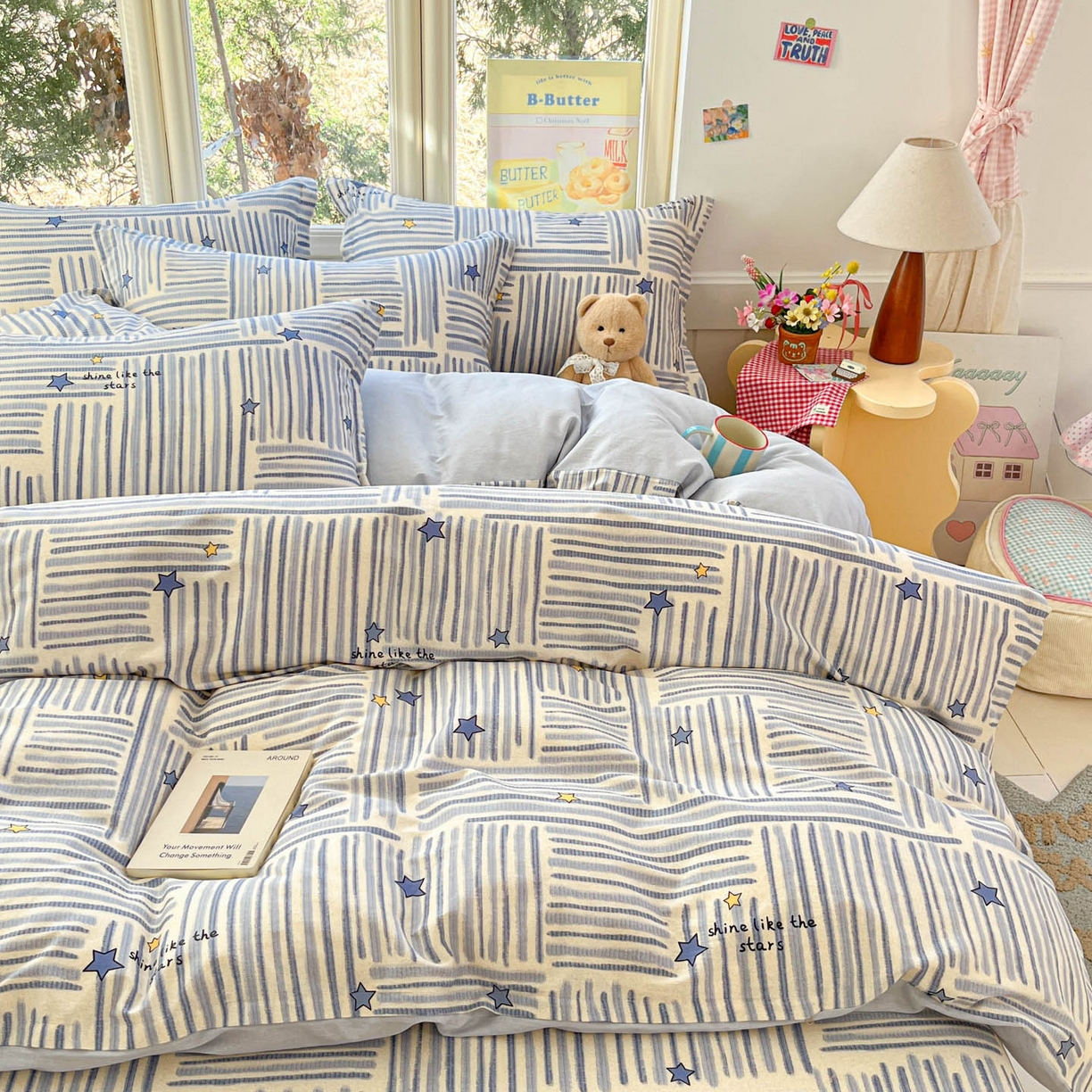 91家纺网 家纺一手货源 找家纺 莱通家纺 2026春夏新款12868全棉印花四件套单品系列二-单被套提供买家秀，预留缩水率） 星织影