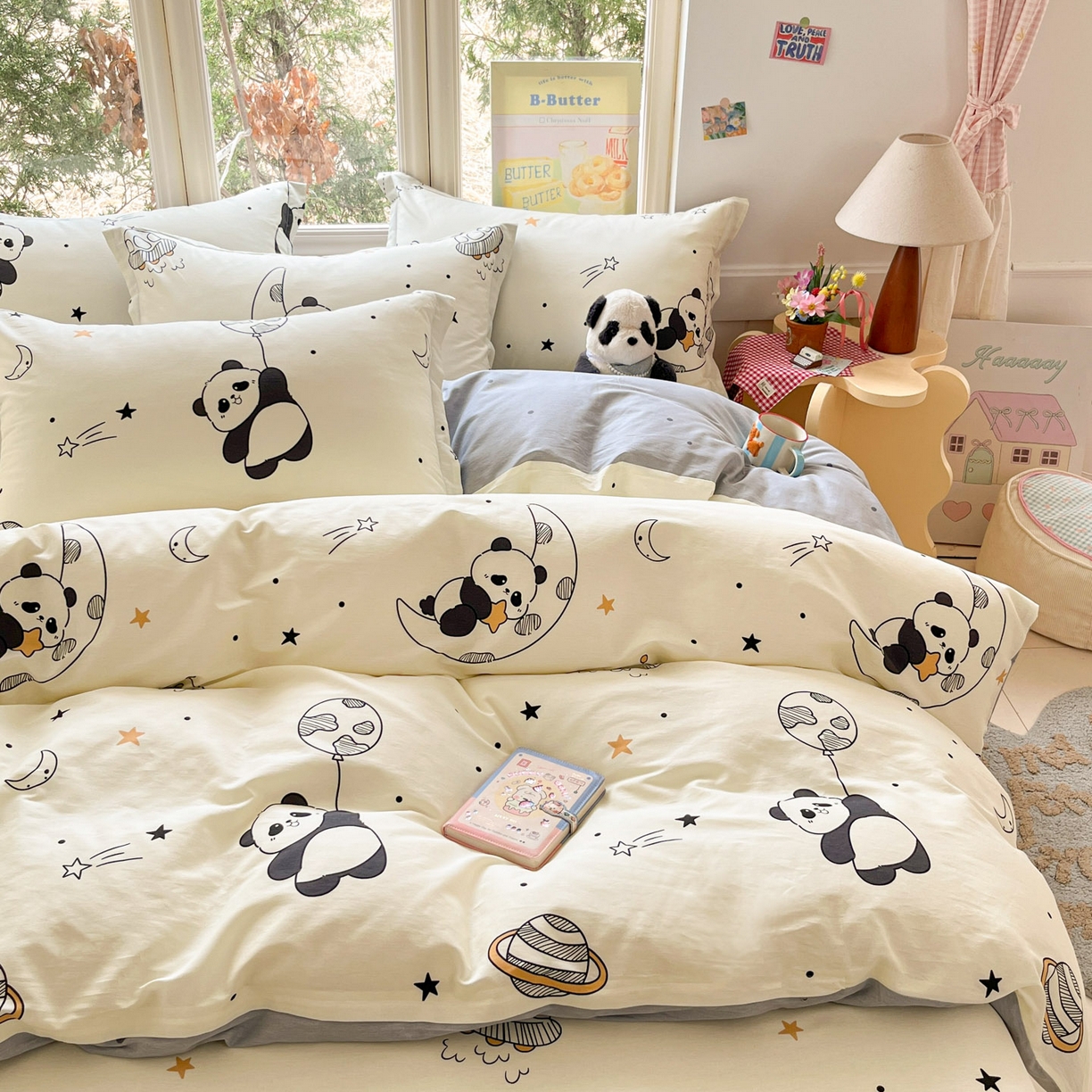 91家纺网 家纺一手货源 找家纺 莱通家纺 2026春夏新款12868全棉印花四件套单品系列二-单被套提供买家秀，预留缩水率） 放空小熊猫