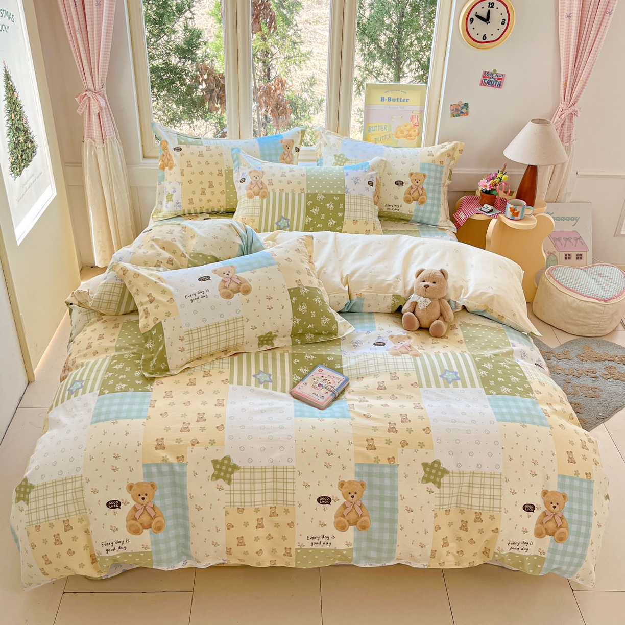 91家纺网 家纺一手货源 找家纺 莱通家纺 2026春夏新款12868全棉印花四件套单品系列二-单被套提供买家秀，预留缩水率） 格纹午后