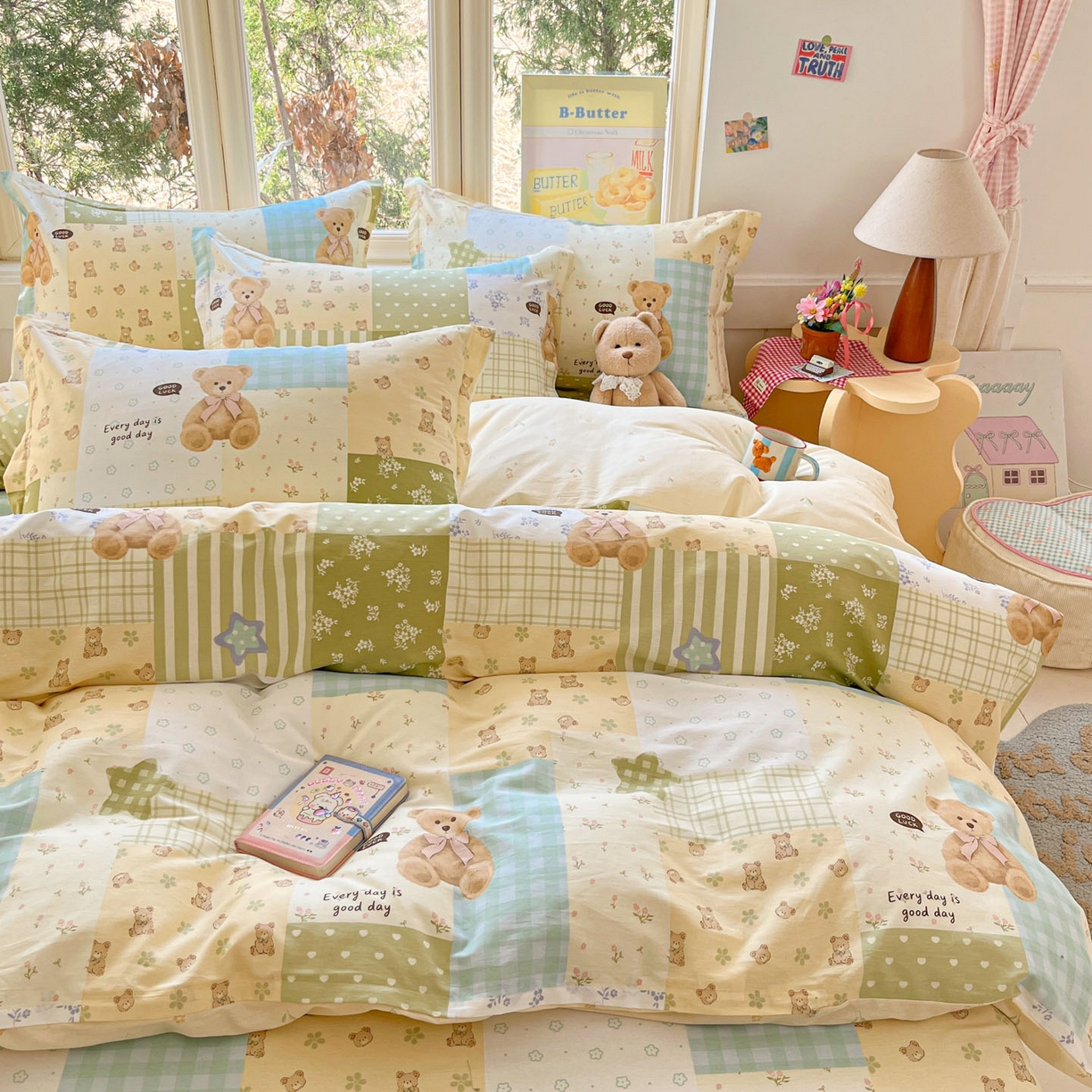 91家纺网 家纺一手货源 找家纺 莱通家纺 2026春夏新款12868全棉印花四件套单品系列二-单被套提供买家秀，预留缩水率） 格纹午后