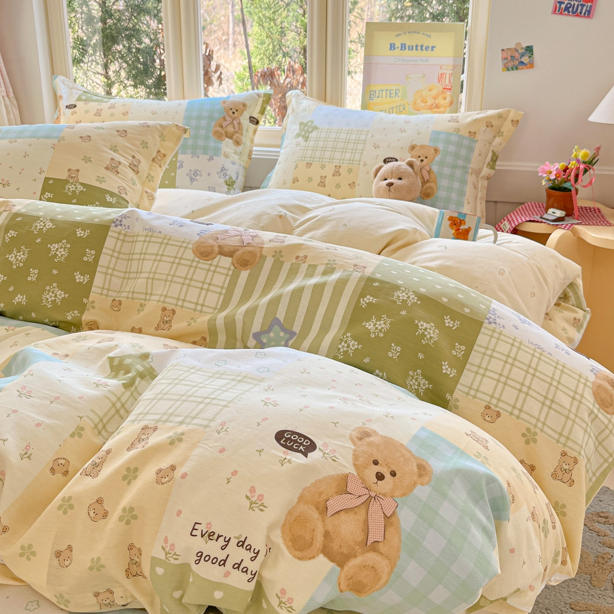 91家纺网 家纺一手货源 找家纺 莱通家纺 2026春夏新款12868全棉印花四件套单品系列二-单被套提供买家秀，预留缩水率） 格纹午后