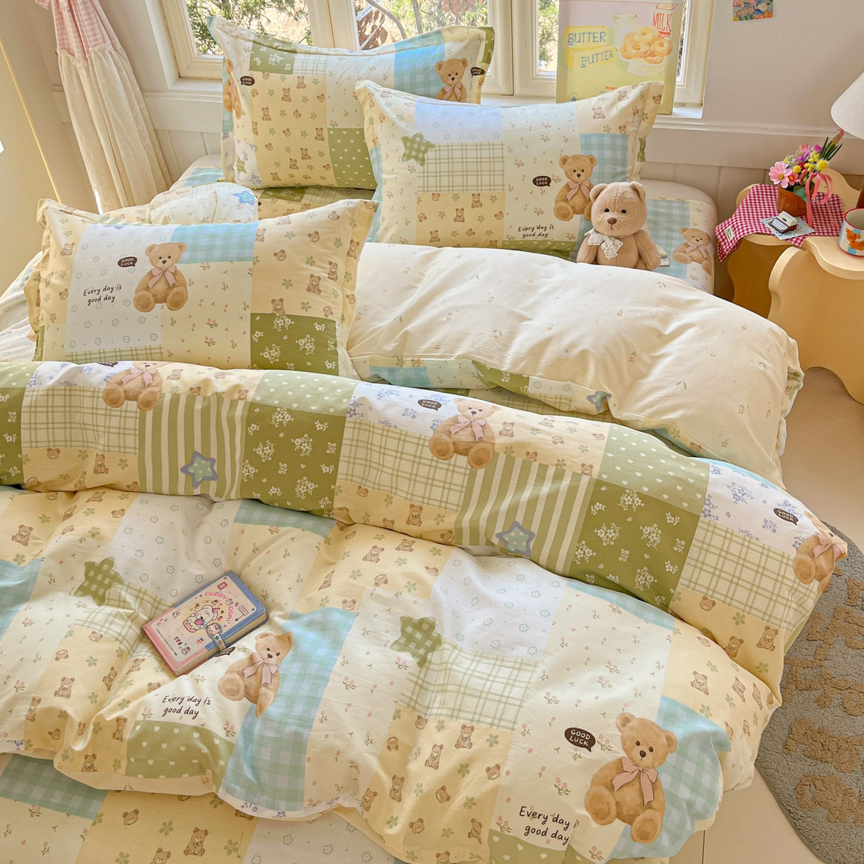 91家纺网 家纺一手货源 找家纺 莱通家纺 2026春夏新款12868全棉印花四件套单品系列二-单被套提供买家秀，预留缩水率） 格纹午后