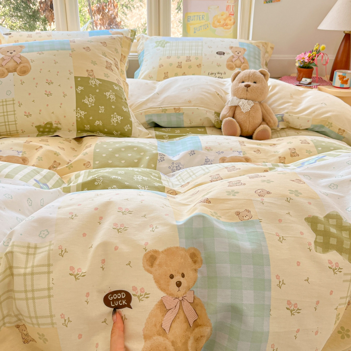 91家纺网 家纺一手货源 找家纺 莱通家纺 2026春夏新款12868全棉印花四件套单品系列二-单被套提供买家秀，预留缩水率） 格纹午后