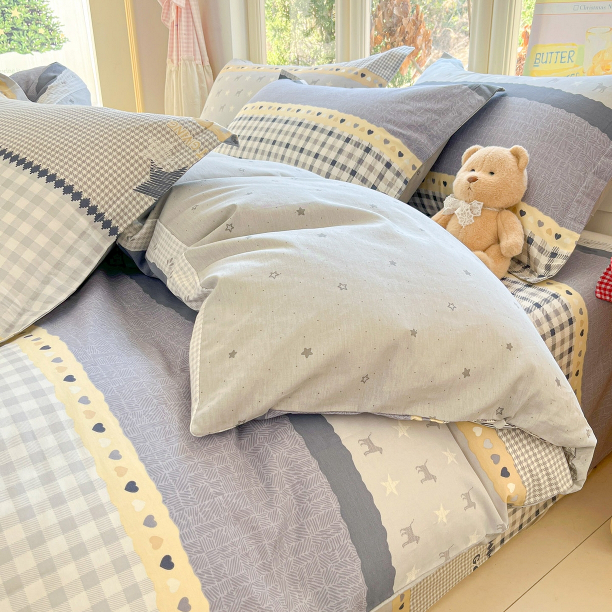 91家纺网 家纺一手货源 找家纺 莱通家纺 2026春夏新款12868全棉印花四件套单品系列二-单被套提供买家秀，预留缩水率） 蓝星语