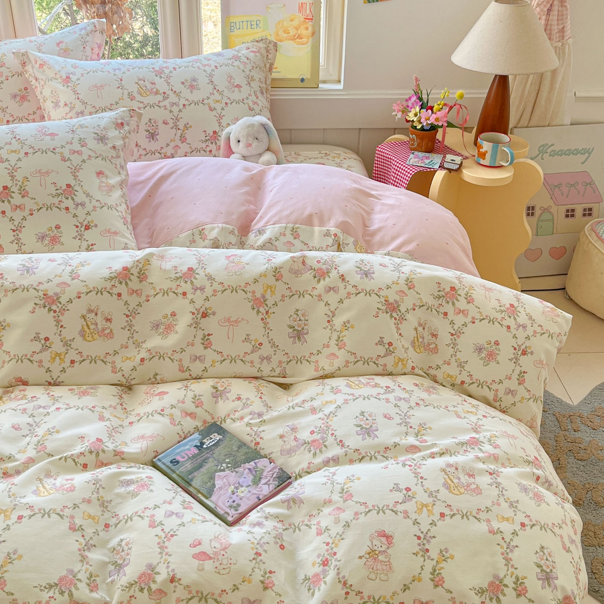 91家纺网 家纺一手货源 找家纺 莱通家纺 2026春夏新款12868全棉印花四件套单品系列二-单被套提供买家秀，预留缩水率） 童话花町