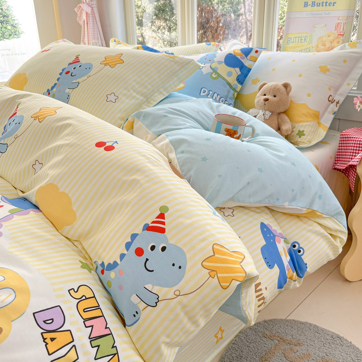 莱通家纺 2026春夏新款12868全棉印花四件套单品系列二-单被套提供买家秀，预留缩水率） 闲趣恐龙
