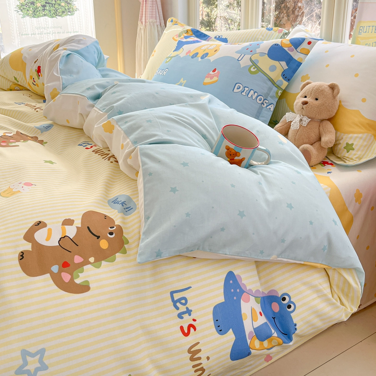 91家纺网 家纺一手货源 找家纺 莱通家纺 2026春夏新款12868全棉印花四件套单品系列二-单被套提供买家秀，预留缩水率） 闲趣恐龙