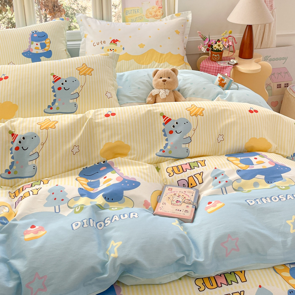 91家纺网 家纺一手货源 找家纺 莱通家纺 2026春夏新款12868全棉印花四件套单品系列二-单被套提供买家秀，预留缩水率） 闲趣恐龙