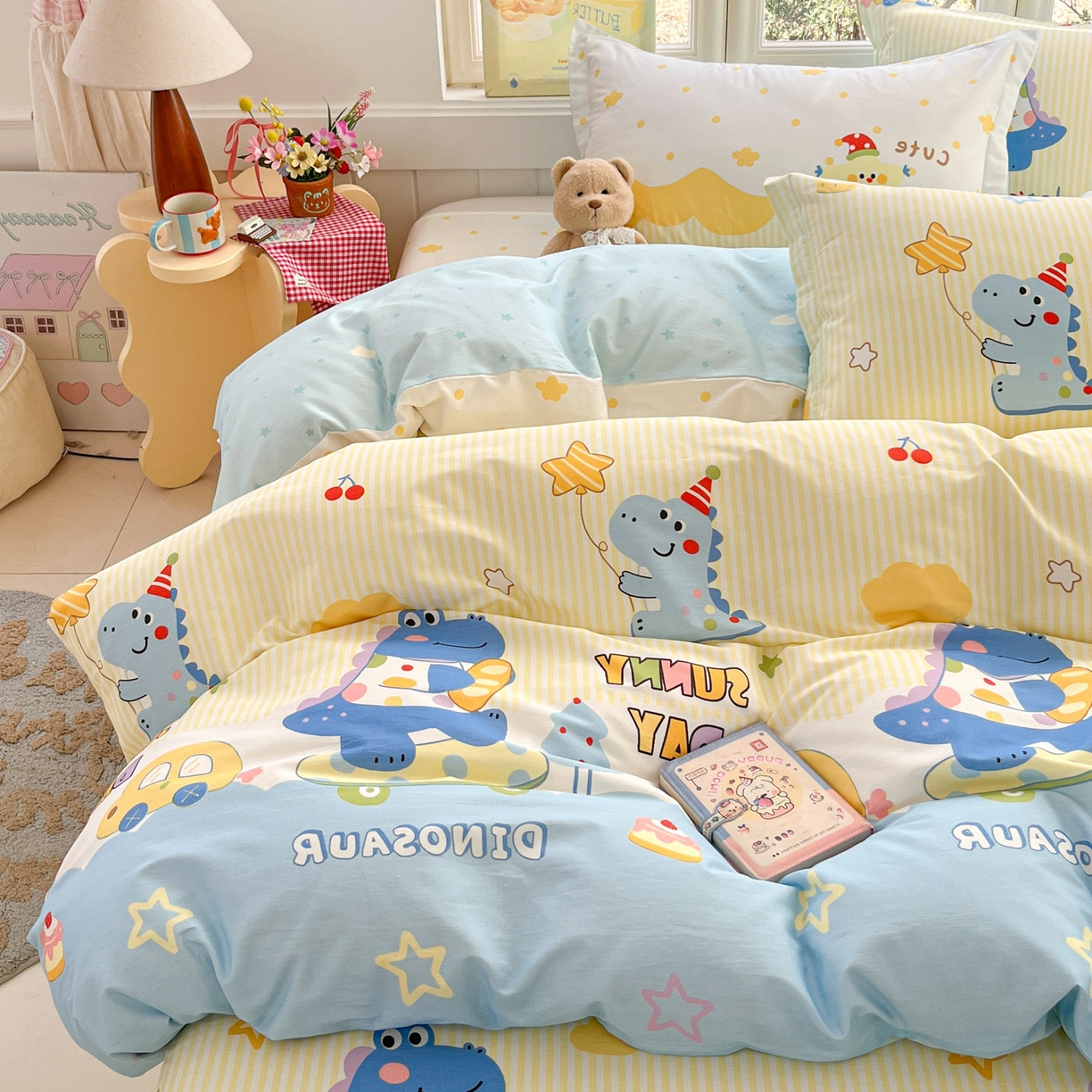 91家纺网 家纺一手货源 找家纺 莱通家纺 2026春夏新款12868全棉印花四件套单品系列二-单被套提供买家秀，预留缩水率） 闲趣恐龙